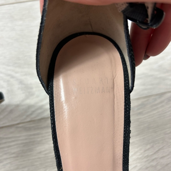 Stuart Weitzman Black Textured Leather Nudist Heeled Sandals - Picture 5 of 10
